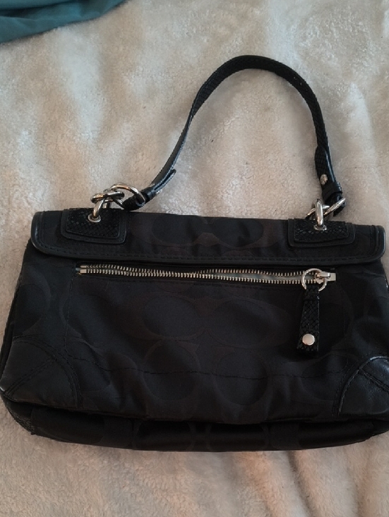 Coach Black Signature Shoulder Bag with Turn-Lock